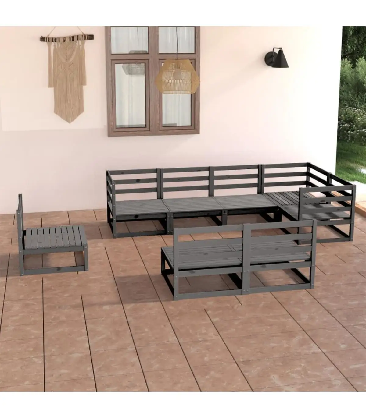 Garden sets garden furniture 8 pieces gray solid pine wood