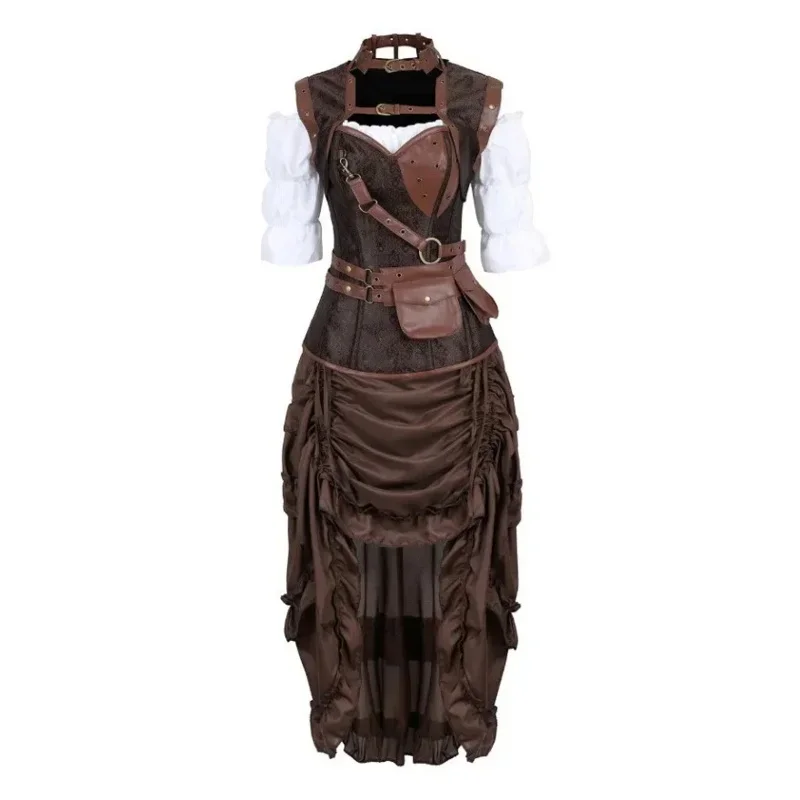 Women steampunk corset dress pirate shirt gothic corset lingerie top burlesque irregular skirt Halloween costume plus size S-6XL