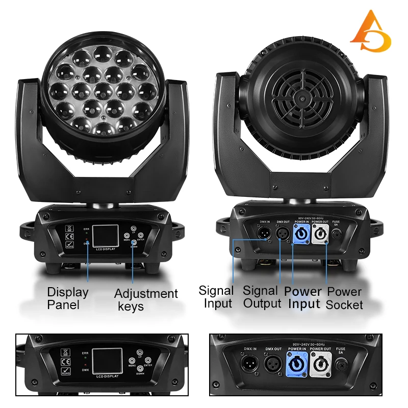 19x15W RGBW Moving Head Spotlight with Electronic Zoom DMX Control for DJ Disco Wedding Concert Stage Performance Large Event