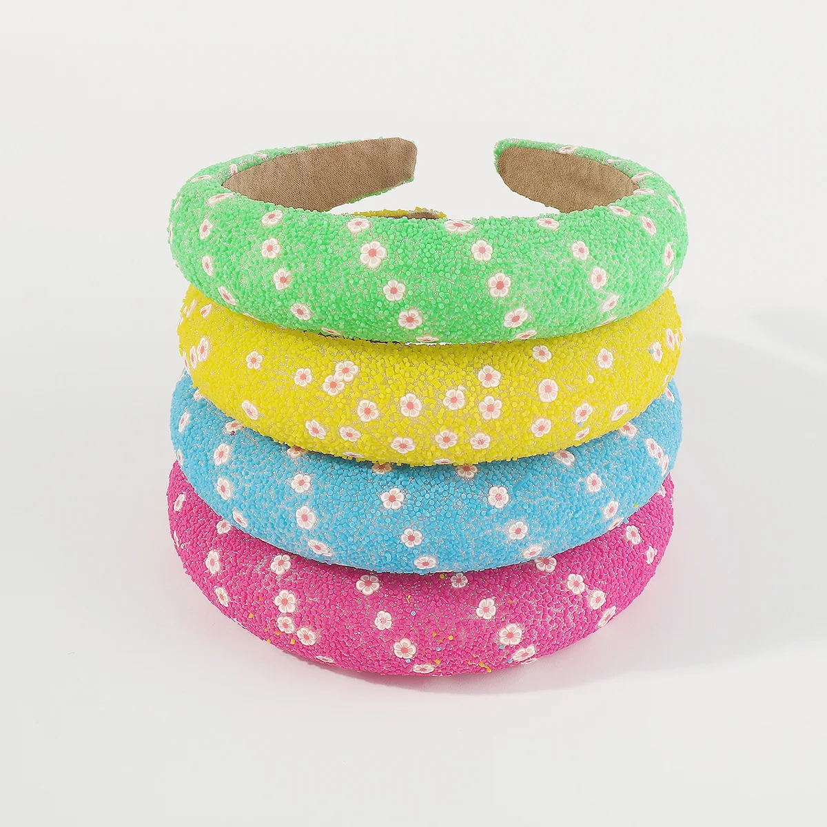 New Padded Headband Daisy Flower Candy Color Hair Rope Wide Cross Sponge Puffy Hairband Vintage Women Hair Accessories