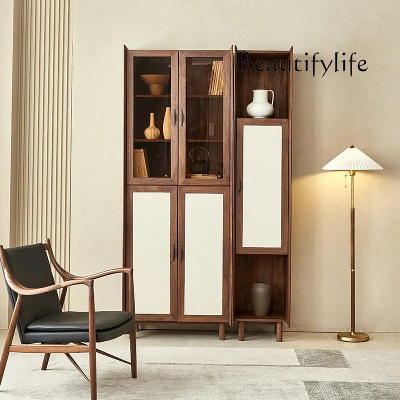 

Y Designer Solid Wood Bookcase North American Black Walnut Combination Cabinet Italian Study Home Locker