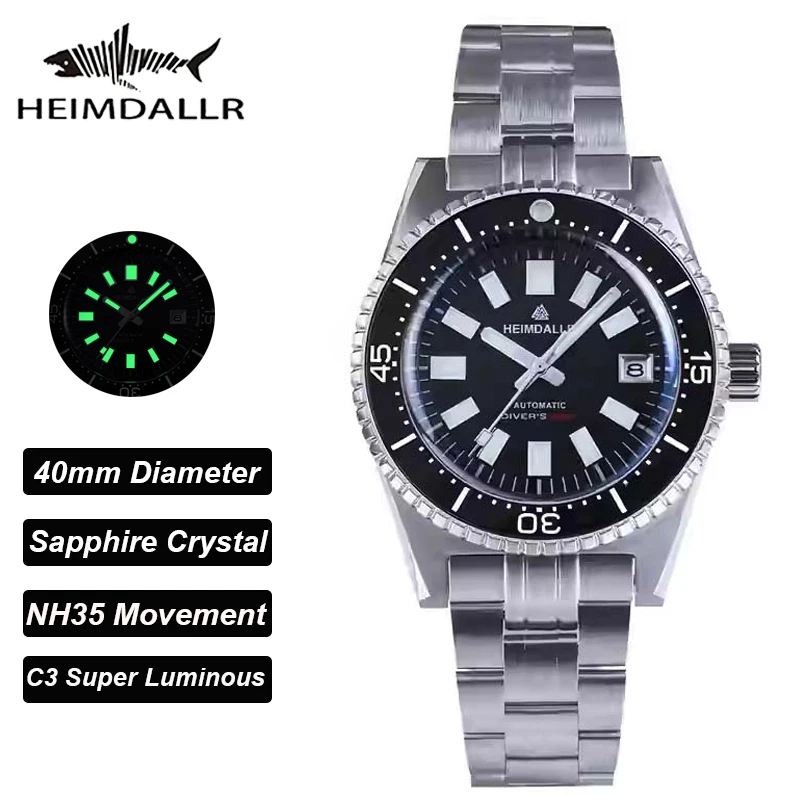 Heimdallr Automatic Mechanical Watches NH35 Movement Sapphire Bubble Bubble Crystal 316L steel C3 Super Luminous 41MM Men Watch