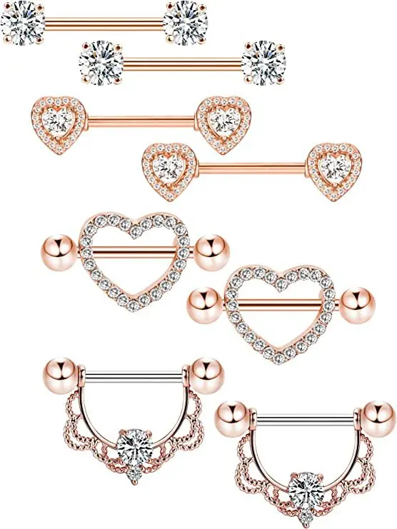 NONE 12 Teil/satz Edelstahl Rosa Herz Mond Nippel Piercing Kit Mode Kristall Sexy Nippel Ring Körper Schmuck PerforaМ Del Pezón 10