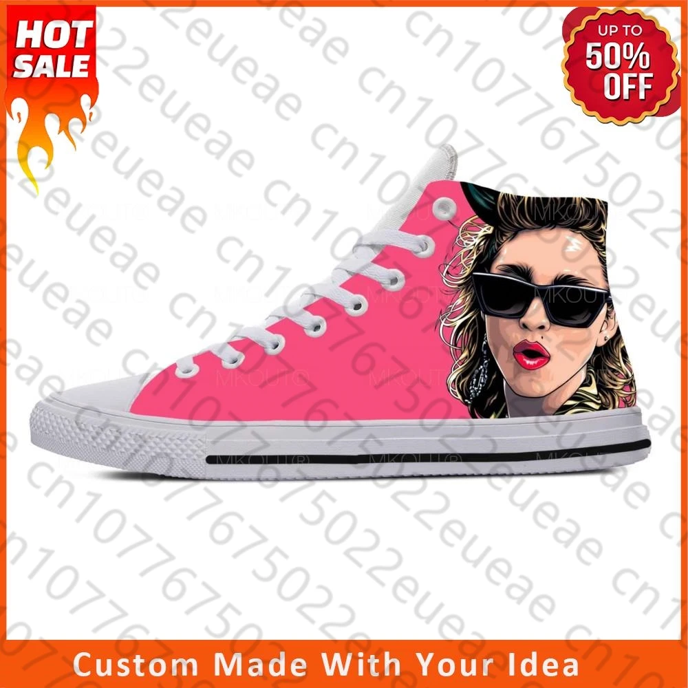 Homens e mulheres Madonna Pop Music Singer Sneakers, sapatos de pano casual, respirável leve, impressão 3D, moda popular engraçada, top alto