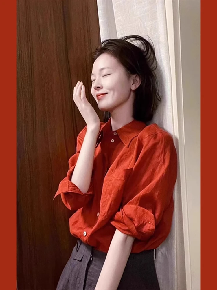 Retro Hong Kong Style Long Sleeve Sun Protection Shirt Women Summer Thin Casual Outerwear  Collar Regular Fit Pure Color