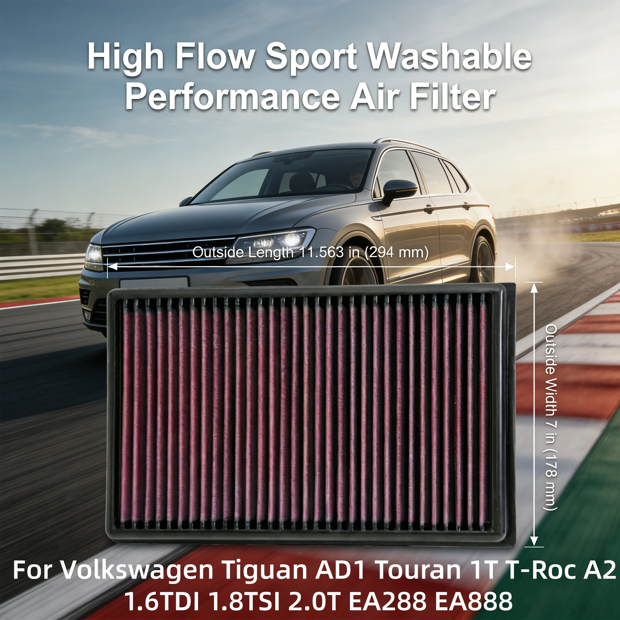 

Высокопроизводительный воздушный фильтр для Volkswagen Tiguan AD1, Touran 1T, T-Roc A2, двигателей 1.6TDI, 1.8TSI, 2.0T EA288, EA888, 2015-2025 гг.
