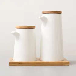 Japanese-style Ceramic Seasoning Jar Oil Can Soy Sauce Cruet Salt Shaker Kitchen Tools Condiment Box Set White Home Chili Jar