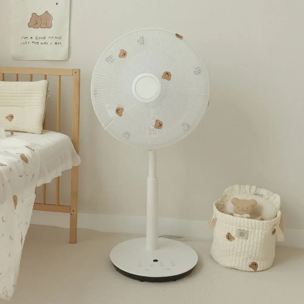 Waterproof Round Electric Fan Cover Anti-pinch Bear Embroidery Fan Dustproof Covers Finger Protector Universal