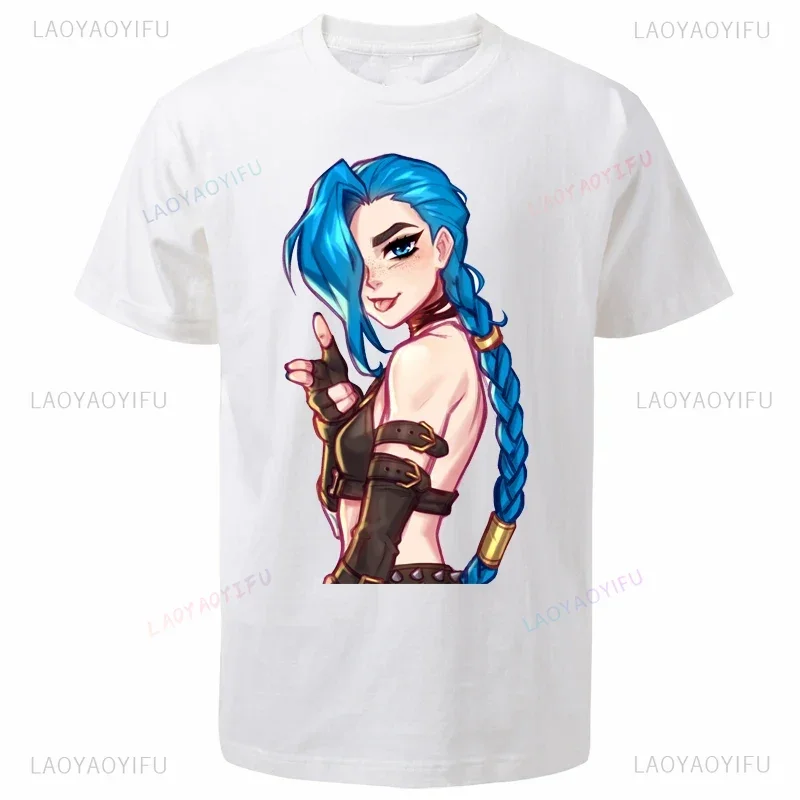 Arcane League of Legends T Shirt Men Women Summer Fashion Summer Tshirt Cotton Tops Game Lol Jinx Print Tee Shirt Streetwear