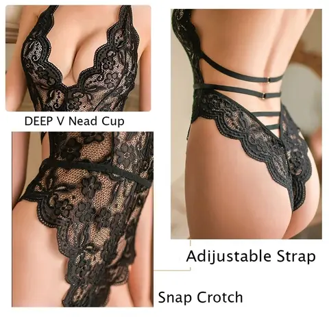 Women Transparent Lace Bodysuit Sexy Lingerie Sleepwear Mesh Lace Floral See-through Teddies Catsuit Erotic Sex Costume