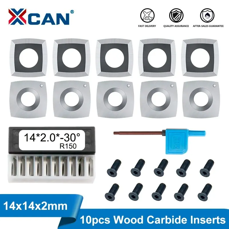 XCAN Wood Lathe Carbide Insert 10pcs 14x14x2mm-30 R150 Wood Turning Tool Cutter Replacment for Woodworking Lathe Tools