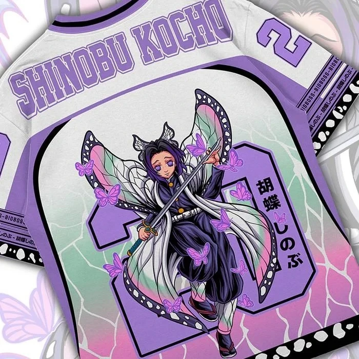 20 Jersey Demon Slayer Kochou Shinobu Anime Series Jersey Korean Style Baseball Hockey Oversize T-shirt Daily Unisex Tops Tee