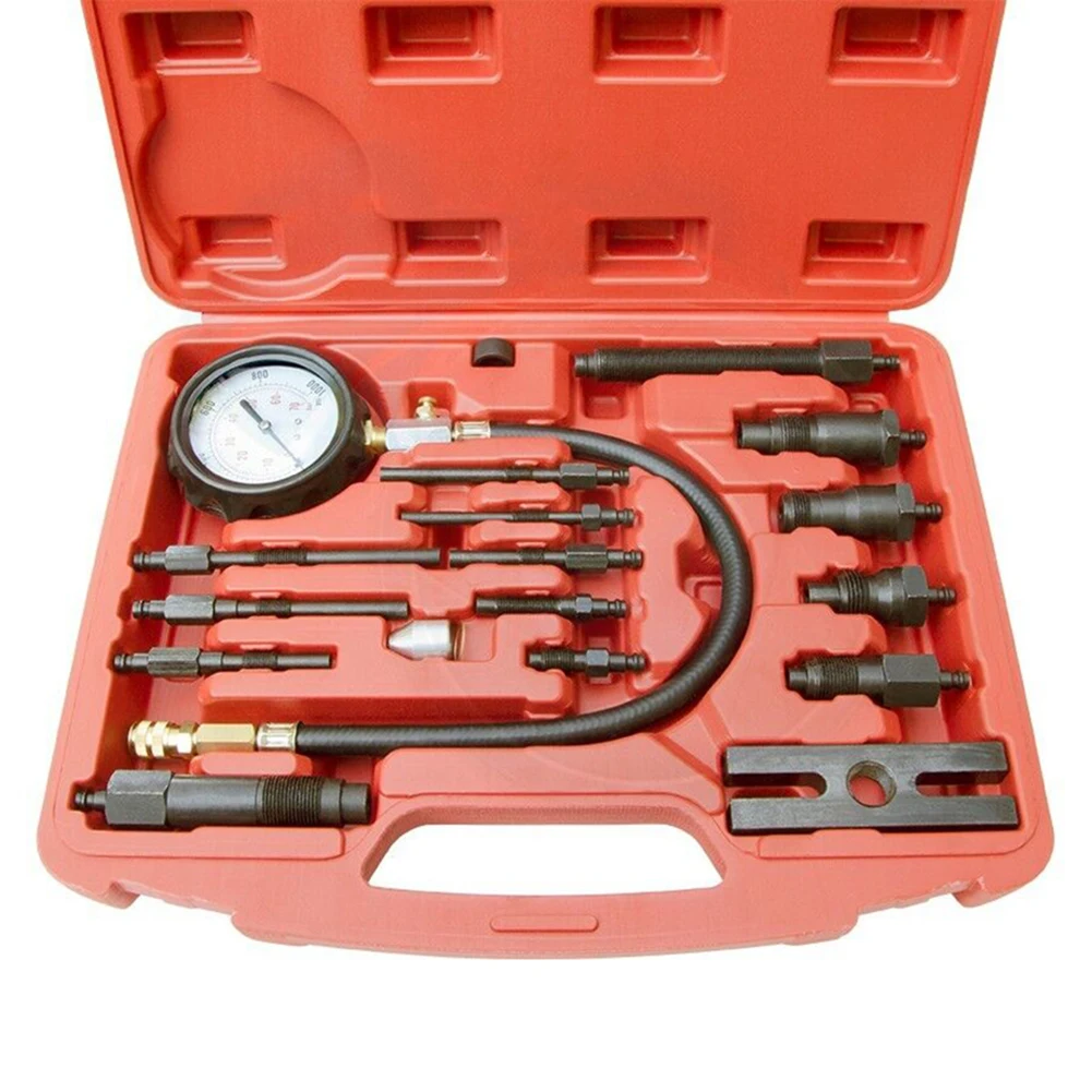 Diesel Engine Cylinder Compression Gauge Tester Adapter Kit for Car Truck Tractor 1000PSI Diesel Pressure Tester Kit w/ Adapters