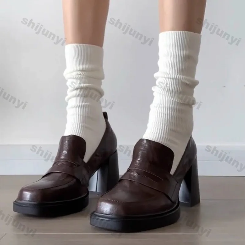 

Туфли Мэри Джейн на толстом каблуке в стиле ретро, новинка 2025, модные лоферы на платформе с квадратным носком, элегантные женские туфли на высоком каблуке, Zapatos Mujer