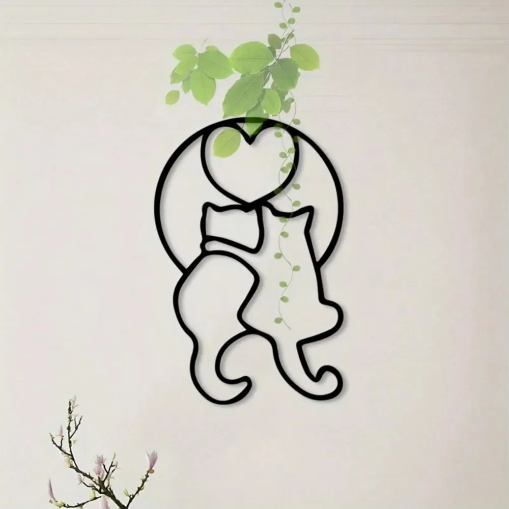 Décoration murale en métal noir en forme de chat, décoration en fer en forme de cœur pour salon, chambre à coucher, cadeau pour les amoureux des animaux