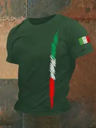 Italian flag 3D printed Italian T-shirt men's summer street wear oversized short sleeved T-shirt breathable and comfortable top