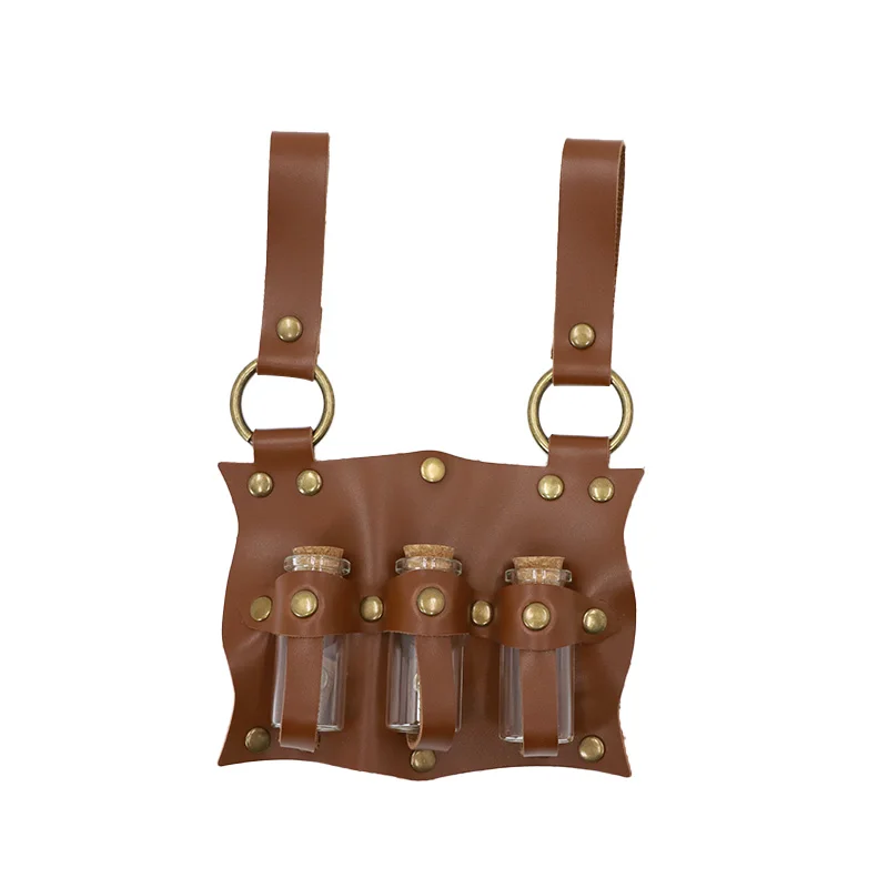 Vintage Mittelalterliche Zaubertrankflasche PU-Leder-Holster, 3-Fach Mini-Glasfläschchen-Gürtelhalter, Cosplay LARP Gürtel-Accessoire-Halter – Detail 6
