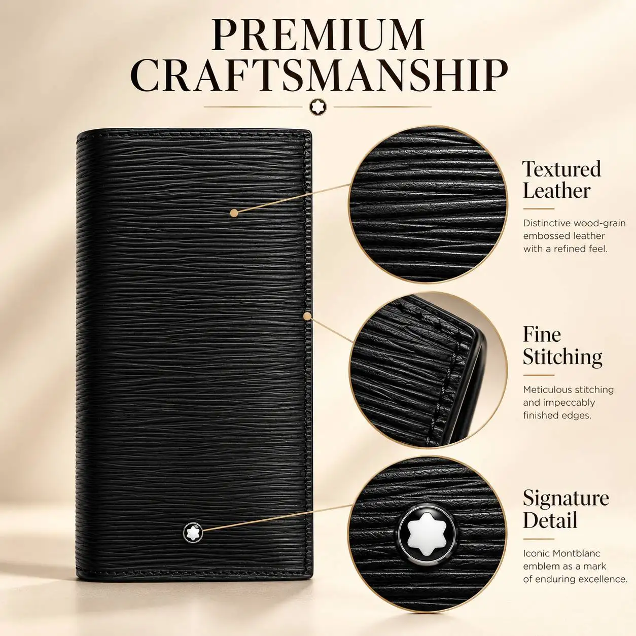 Luxury Mens Wallets Genuine Leather Wood Grain Long Wallet Bifold Card Holder Case for Formal Office Business Travel Trip