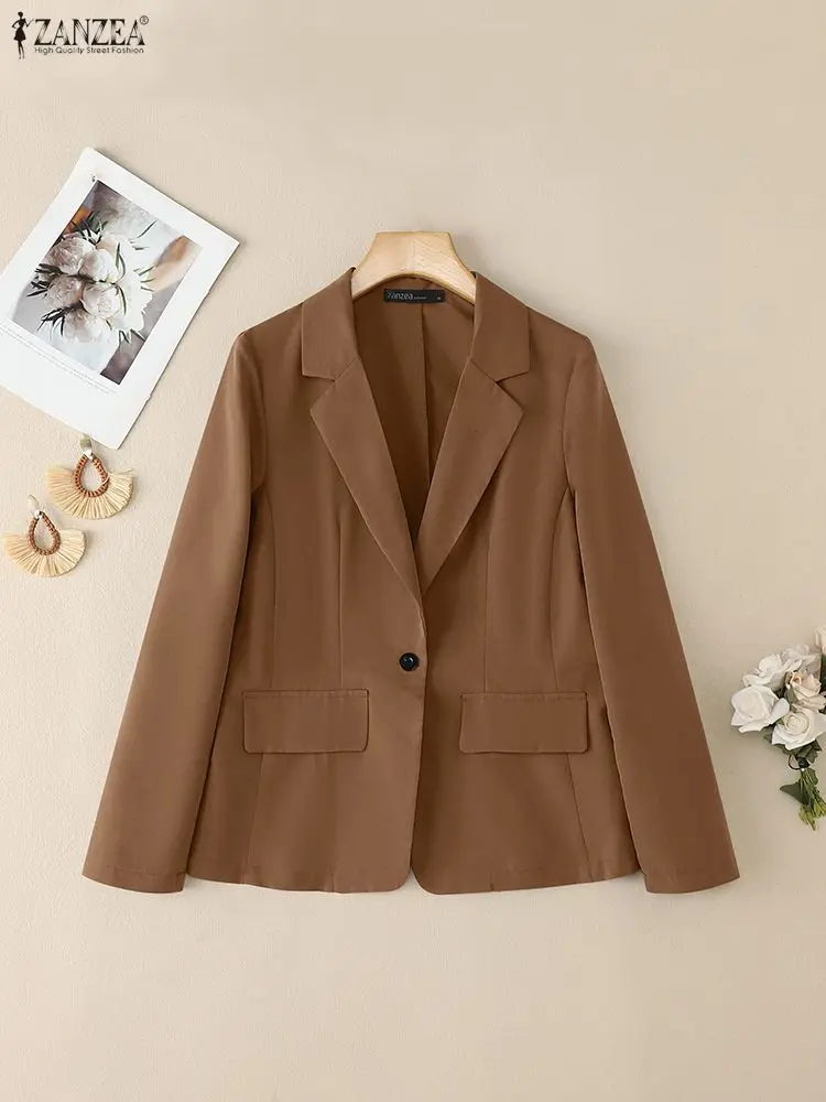 

2025 ZANZEA Office Outwears Autumn Women Blazer Jackets Elegant Stylish Lapel Neck Long Sleeve Blazer Casual Solid Buttons Coats