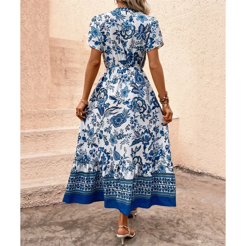 Summer Floral Print Women's Dr Casual Street Sle Long Skirt Princ Ball Gown V-Ne ort Sve A-Line Midi Dr