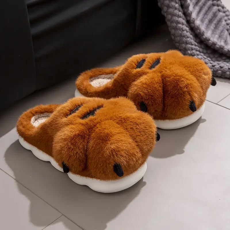 

New fun tiger paw winter slippers women men warm furry slides shoes home slipper woman unique gift fluffy animal claw slippers