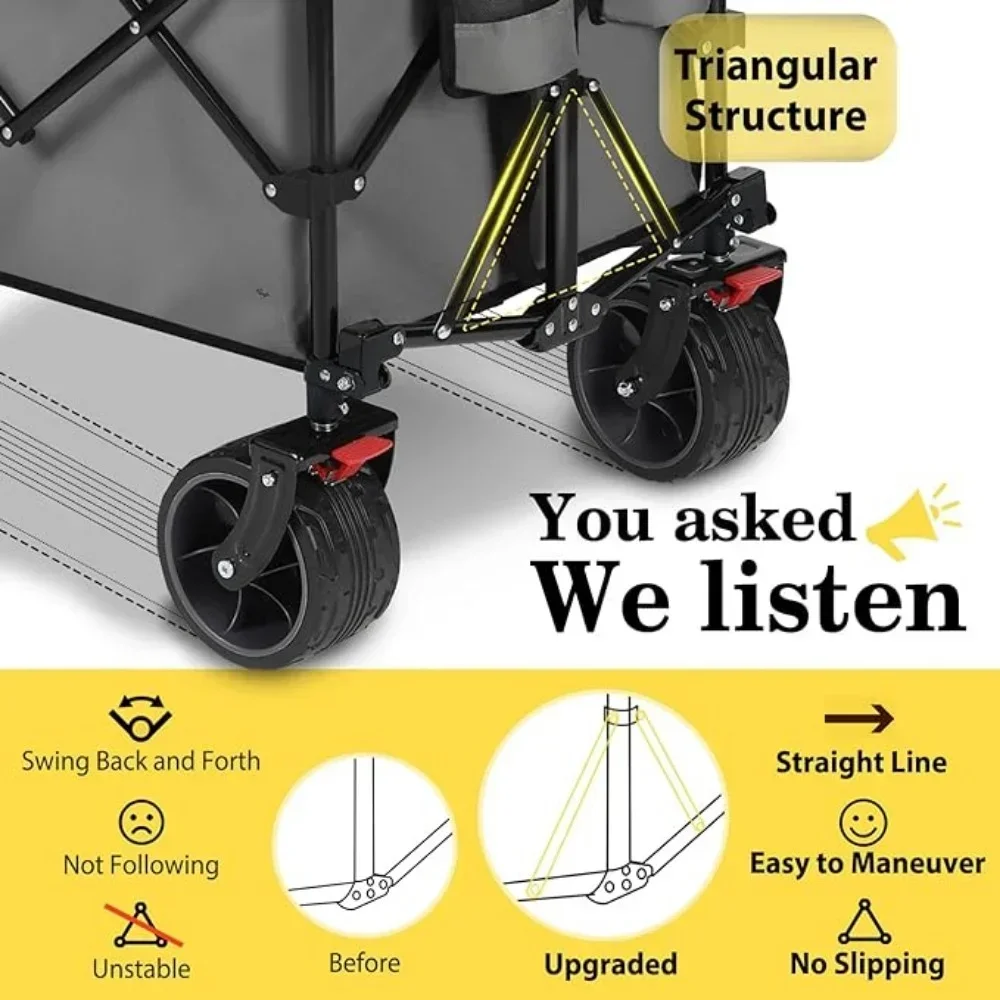 Gerobak Berkemah 48''L Gerobak Diperpanjang Dapat Dilipat dengan Kapasitas Berat 440lbs Gerobak Troli Berkemah Perlengkapan Berkebun Tangan