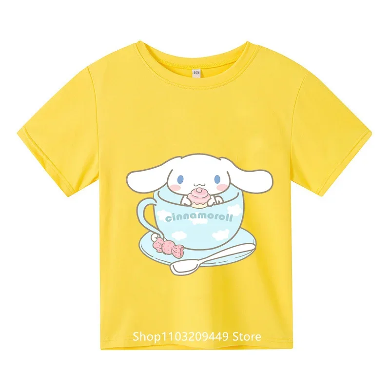 Sanrio Kids Cinnamoroll Tshirt Summer Hello Kitty Kids Cartoon Casual Short-sleeved T-shirt Set Baby Boy Clothing Girls Clothing