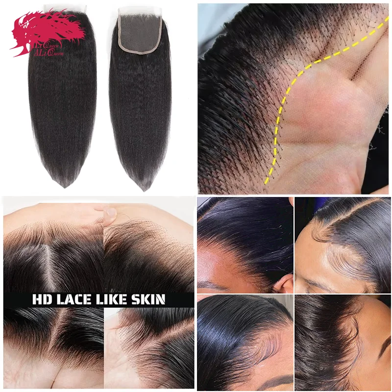 

Волосы Ali Queen Yaki Striaght Real HD с кружевной застежкой Невидимая расплавленная кожа Полная фронтальная часть 4x4 5x5 6x6 13x4 13x6 Индийские девственные волосы