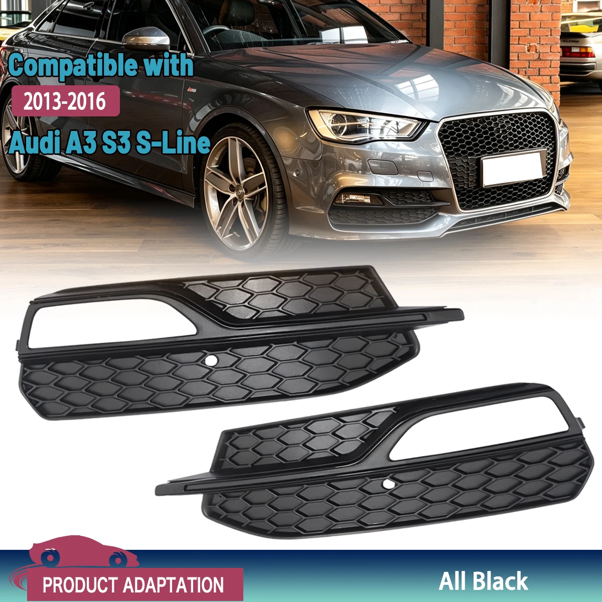 Ein Paar Nebelscheinwerferblenden V3807681Q, 8V3807682L für Audi A3 S-Line S3 8V 2013-2016, Wabengitter-Frontstoßstangen-Nebelscheinwerfer-Abdeckung 8