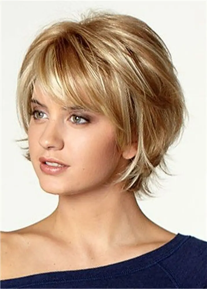 Golden Blond Short Layered Hairstyles Women's Natural Real  Hair Wig 8 Inch