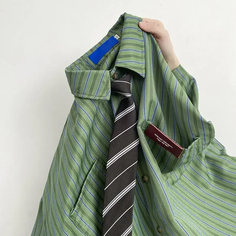 Retro American POLO collar short-sleeved shirt for men and women, summer casual couple versatile loose tie, half-sleeved y2k top