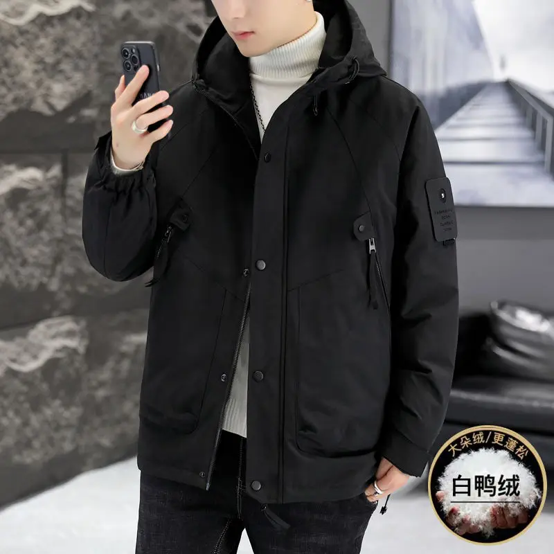 Winter Down Jacket Men White Duck Down Cargo Jacket Multi-pocket Zipper Coat Warm Windproof Windbreaker Luxury Brand Men Clothes