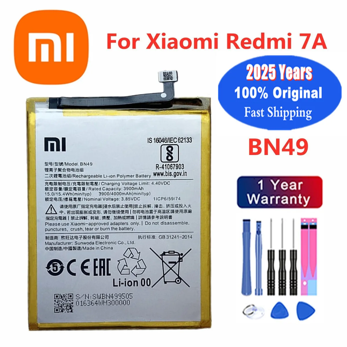 2025 Year Xiao Mi Original Battery BN49 For Redrice Xiaomi Redmi 7A Redmi7A Redmi 7 A BN 49 4000mAh Battery Bateria Fast Deliver