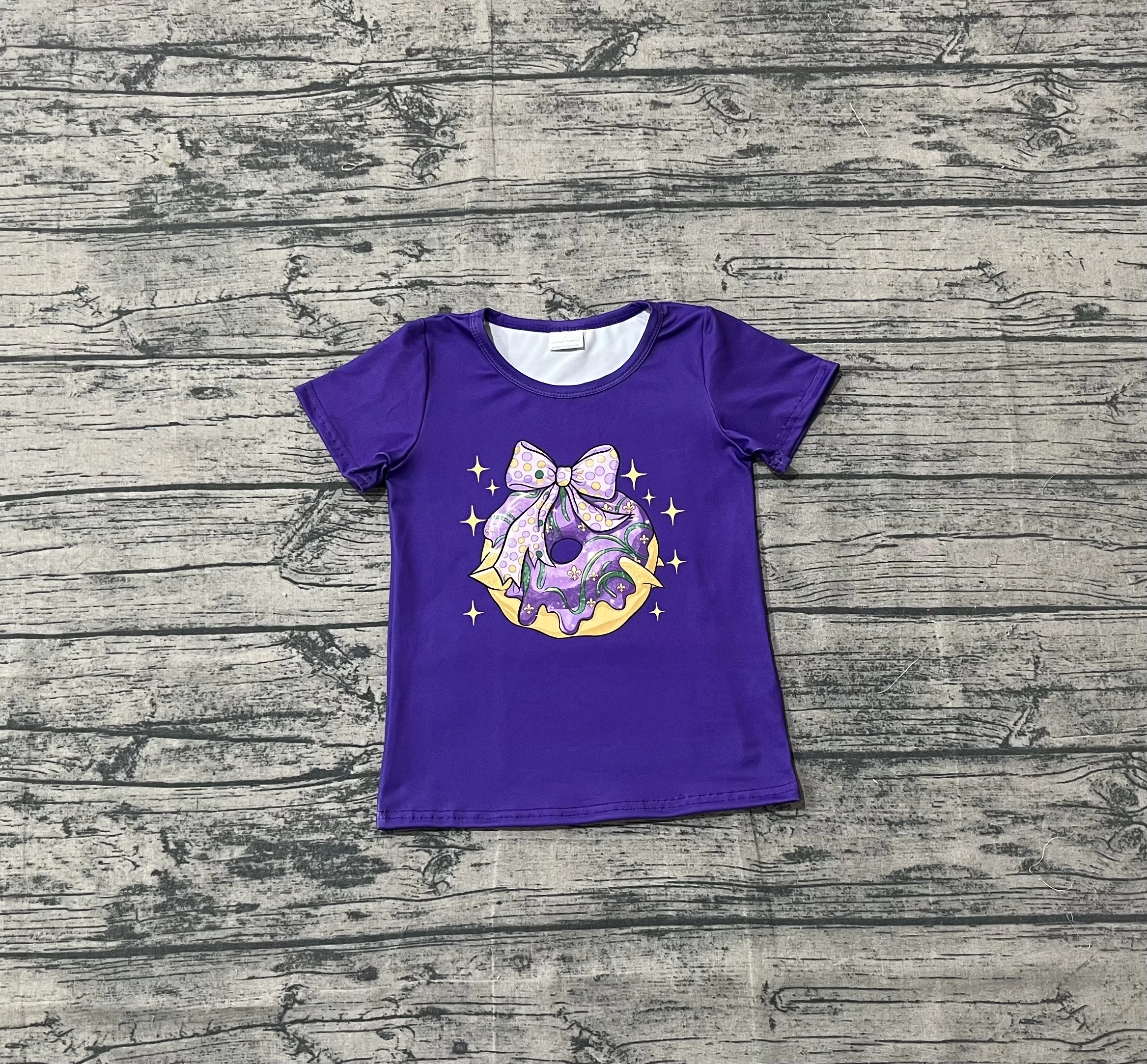 Z1009-23 Presale Children Boutique Clothes Short Sleeve Bow Print Top Kids Girls Shirt