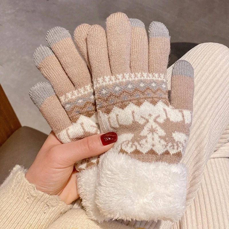 1 par de guantes para mujer, bonitos guantes Kawaii de ciervo japonés, guantes gruesos de felpa cálidos y cómodos de alta calidad para niña