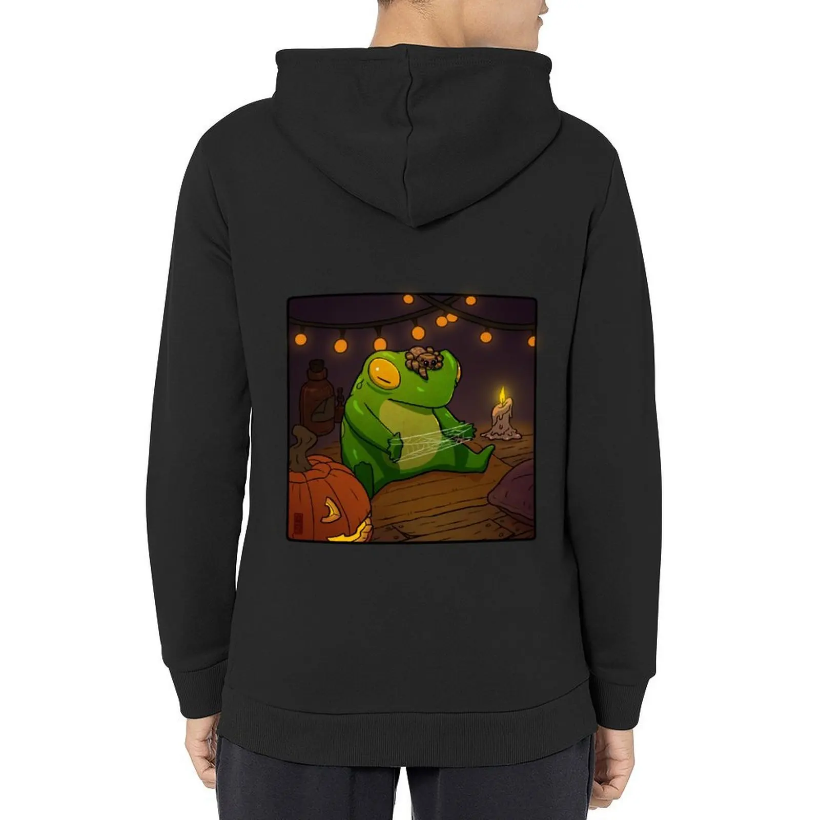 

frog and jumping spider playing cat's cradle art Hoodie korean style clothes men wear fashion men hoodies for men high quality