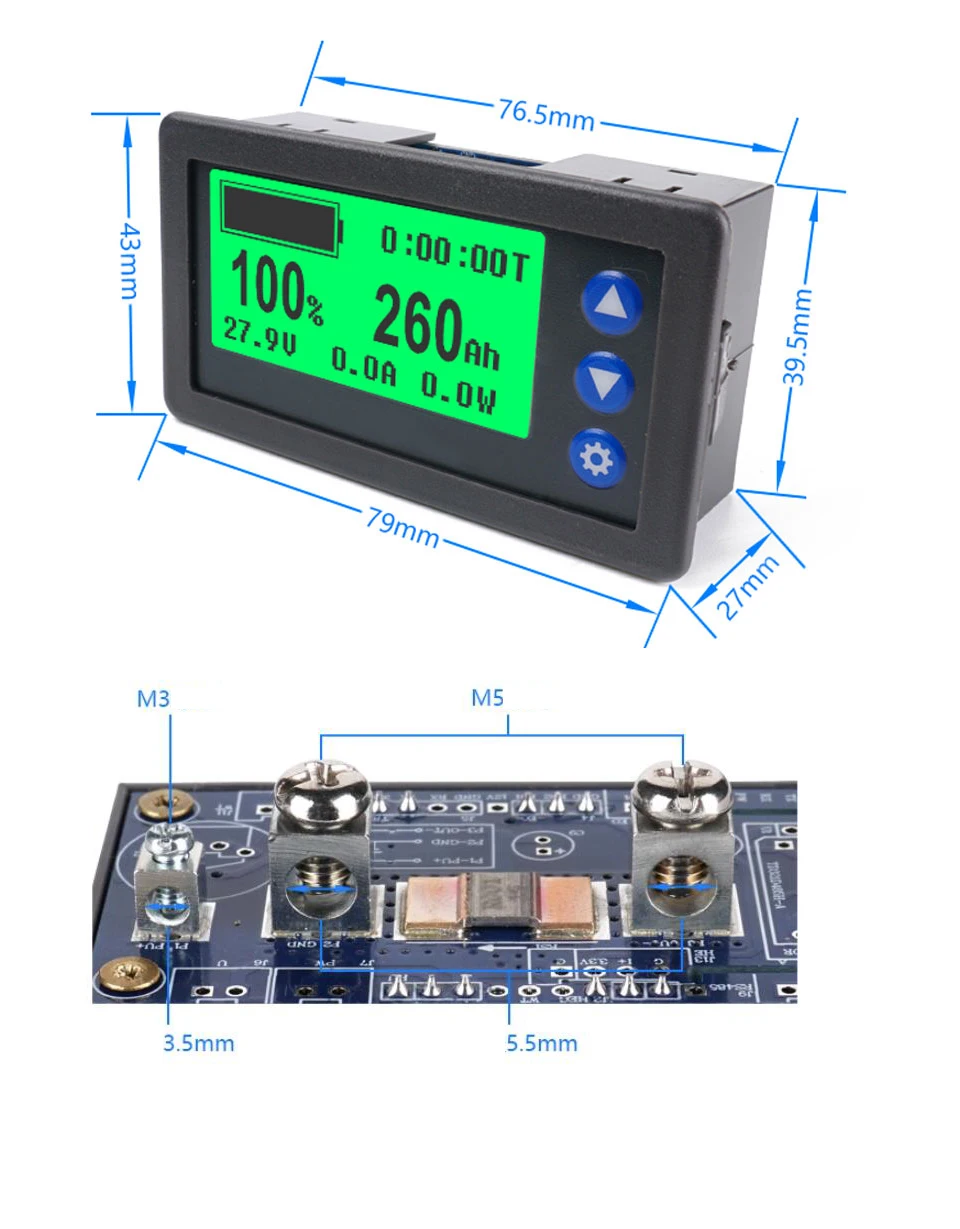 DC Shunt Coulomb Meter 50A 100A Lead-acid Li-ion Lithium Charge Discharge Battery Monitor Power Display 12V 24V  48V 60V   BMS