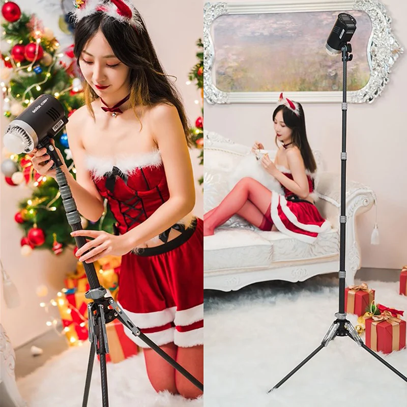 Marsace MF-01 Light Stand Lightweight Tripod Carbon Fiber Portable Light Stand Lamp Holder for Outdoor Travel/Studio Extendable