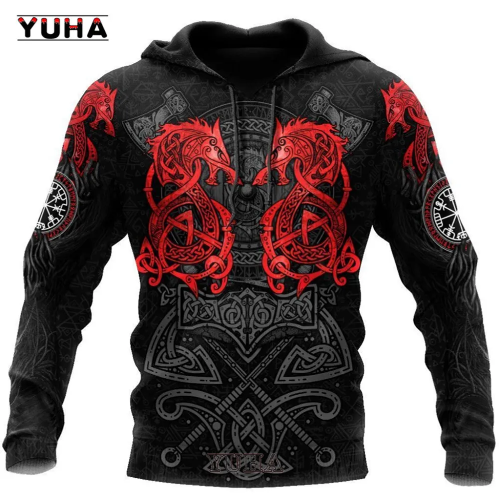 

3D Print Men's Sweatshirts Vikings Classic Wolf Men's Hoodies Jacket Spring Autumn Fashion Pullovers Hip Hop Punk Oversized Clo