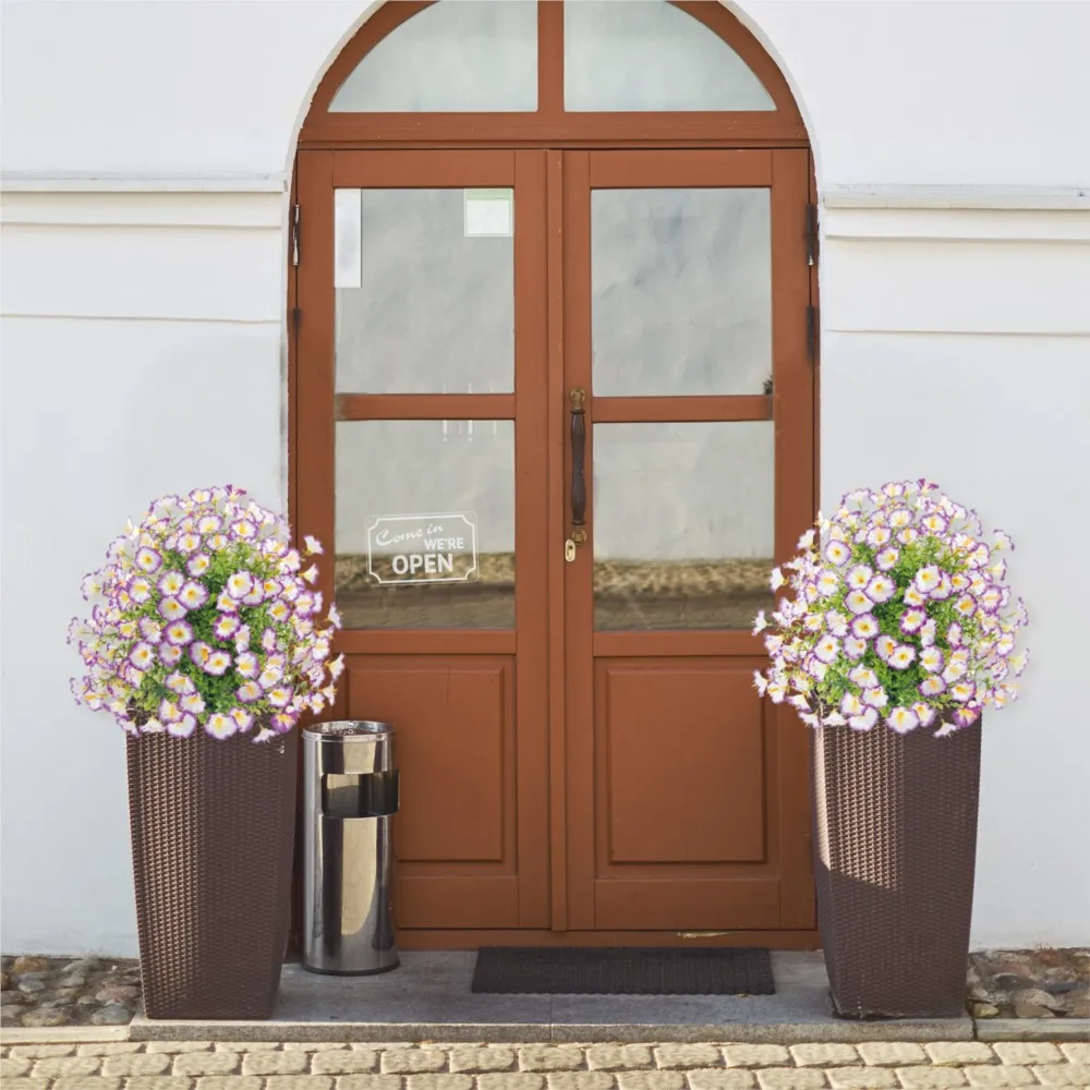 Uflower 1/2個入り UV耐性のある人工朝顔の花ボール、杭付き、低木、植物、庭、ポーチ、パティオ、家の結婚式の装飾