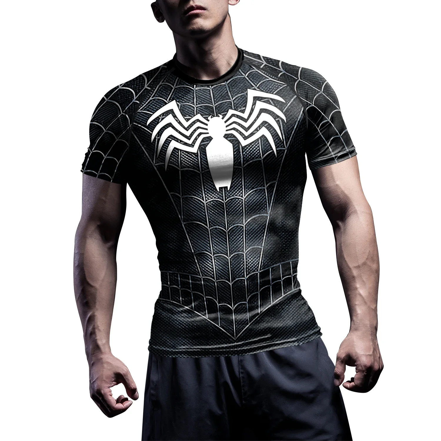 Compression Shirts for Men Short Sleeve Comics Spider Cosplay T-Shirt Superhero Top Elastic Fitness Sportwear Halloween Clothes