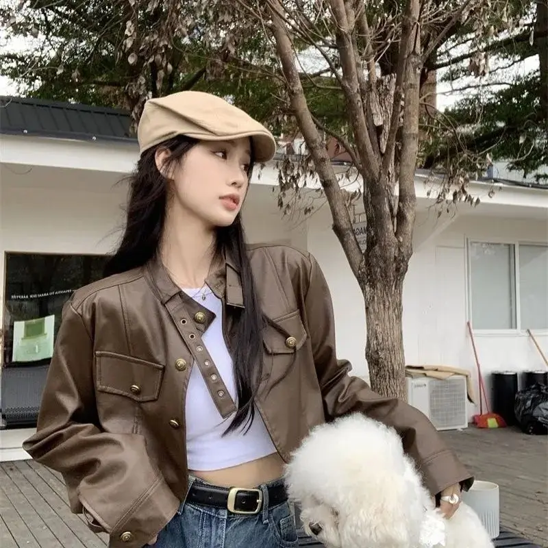 

Spring Fashion New Women's Elegant High-end Leather Jacket Design Sense Short Temperament Motorcycle Spicy Girl Jacket