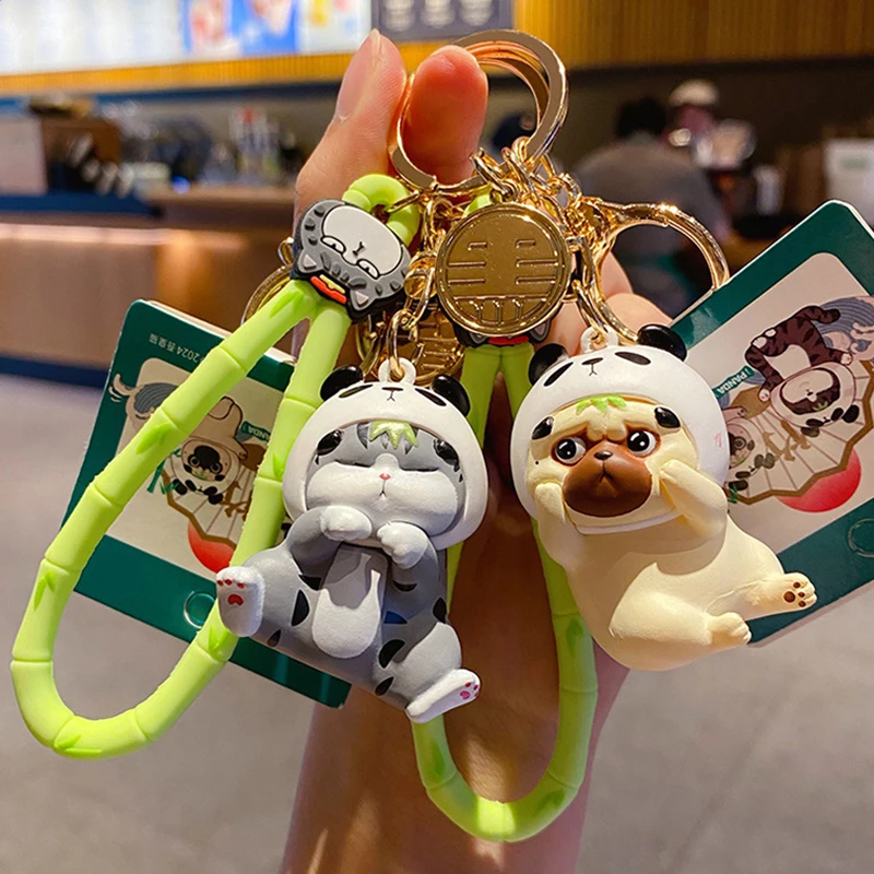 Lovely My Emperor Panda Head Suit Cat Keychain Cute Shar Pei Dog Doll Car Key Chain Women Bag Key Accessories Lovers Gifts