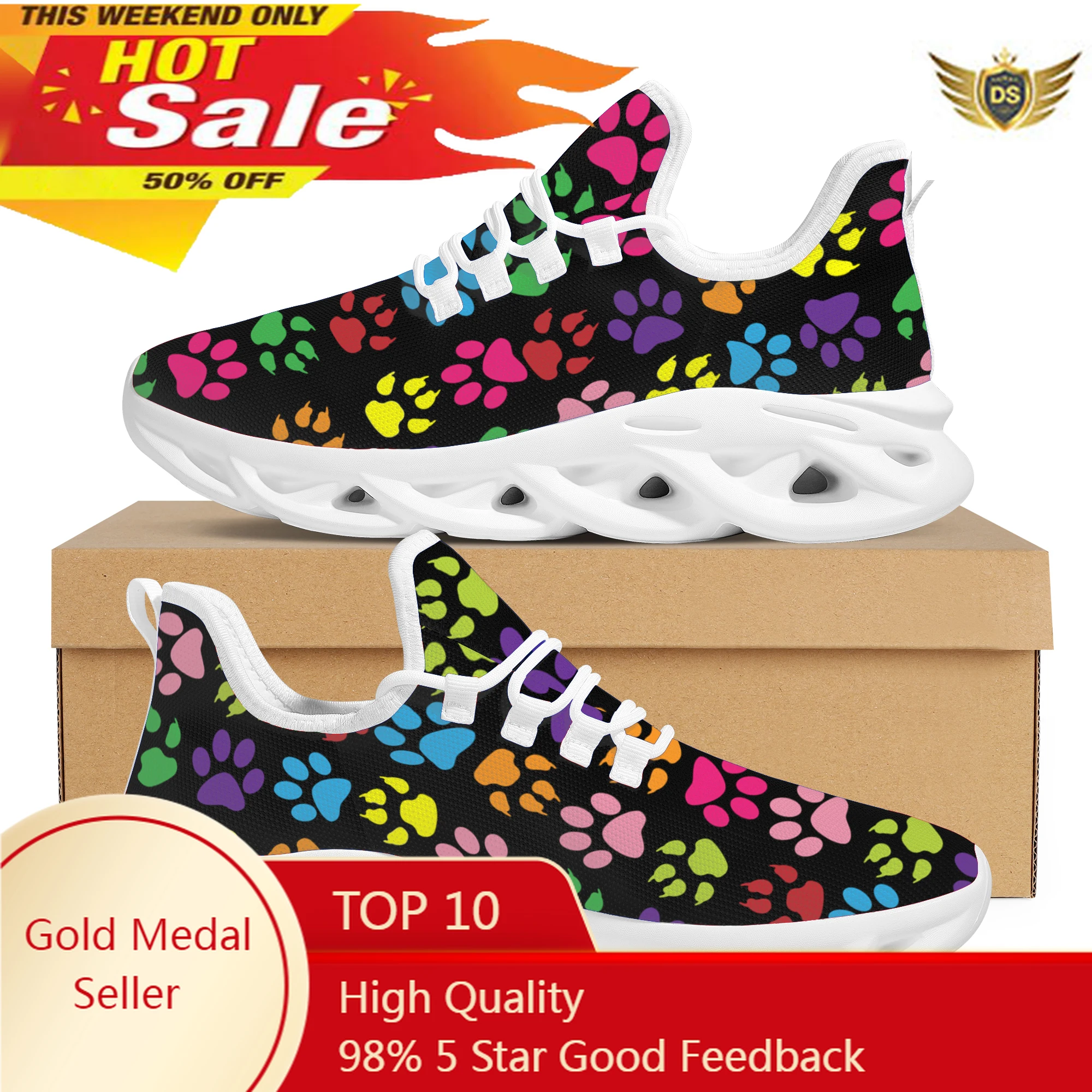 Graffiti Cute Rainbow Dog Claw Pattern Man Shoes Outdoor Leisure Student Sports Shoes Soft Sole Breathable Shose