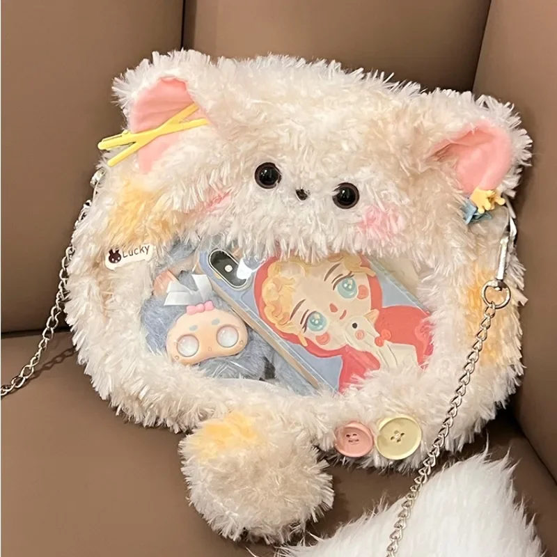 

Cute Sweet Kawaii Transparent Handbag Plush Doll Shoulder Crossbody Bag Students Commuter Shopping Ita Bags for Women