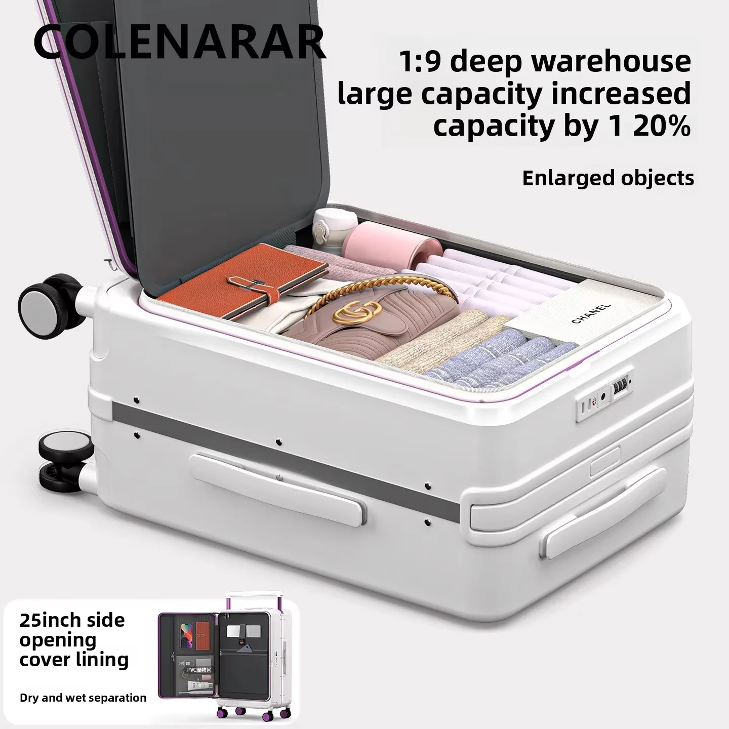 

COLENARA 20-дюймовый чемодан высокого качества из АБС-пластика + ПК, 24-дюймовый чемодан на колесиках для ноутбука с передним отверстием, многофункциональный чемодан для салона