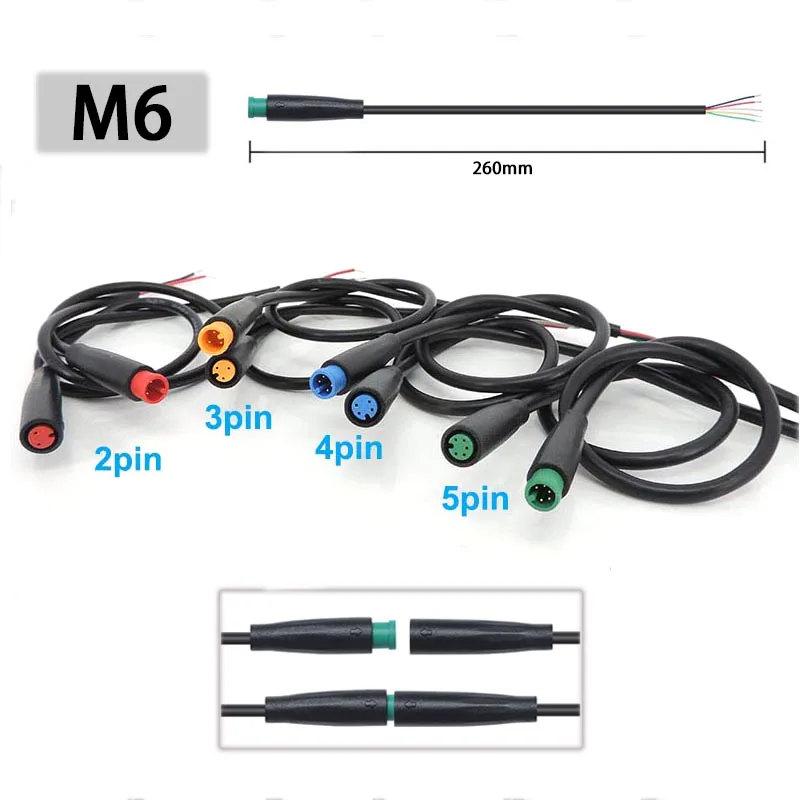 M6 M8 E-bike Line Signal Speed Sensor Extension Cable 2 3 4 5 Pin Electric Bicycle IP65 Waterproof Joint Plug Male Female
