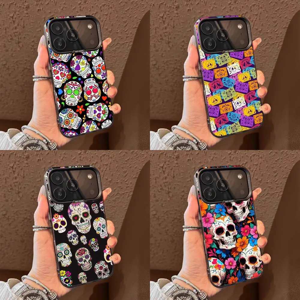

Mexican Mexica Skull Flower Phone Case For iPhone 17,16,15,14,13,12,11,Pro,Max,Plus,E,Air,Mini Black Tpu Cover