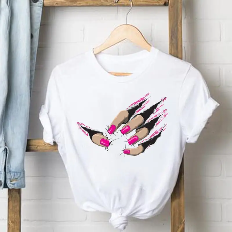 Tee Shirt Lady Fingernail Nail Art 90s Clothes Female T Women Top Short Sleeve Casual Fashion Tshirt Summer Graphic T-shirts