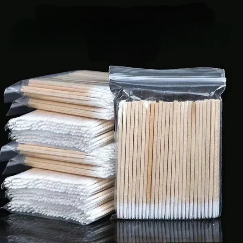 100/200 Pcs Nails Wood Swab Clean Sticks Bud Tip Wooden Cotton Head Manicure Detail Corrector Nail Polish Remover Art Tools